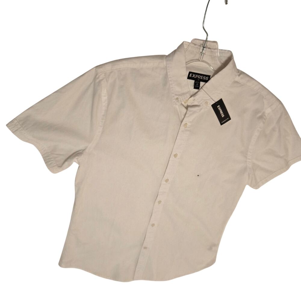 Express Men's M White Short Sleeve Oxford Button Down Casual Shirt New w/ Tags - Picture 2 of 13